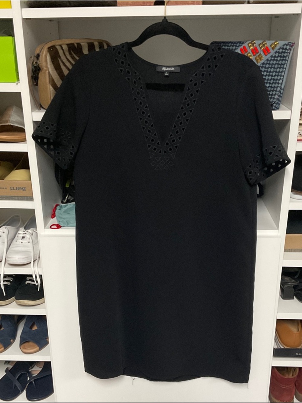 Madewell Black Laser-Cut V-Neck Dress